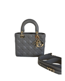Sac à bandoulière Lady Dior Small en cuir lisse gris - Christian Dior