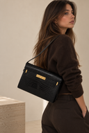 Sac Manhattan Médium porté épaule en cuir embosssé crocodile noir - Saint-Laurent