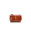 Sac à bandoulière Sunset Small en cuir embossé crocodile cognac - Saint-Laurent