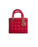 Sac à bandoulière Lady Dior Médium en cuir verni rouge - Christian Dior