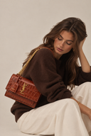 Sac à bandoulière Sunset Small en cuir embossé crocodile cognac - Saint-Laurent
