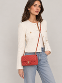 Sac à bandoulière Timeless 20CM en cuir chevron rouge corail - Chanel