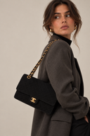 Sac à bandoulière Timeless Vintage en coton et cuir noir - Chanel