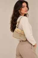Sac à épaule Le 5 à 7 en daim et shearling beige - Saint-Laurent
