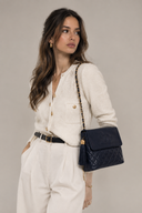 Sac vintage  à bandoulière en cuir lisse bleu marine - Chanel